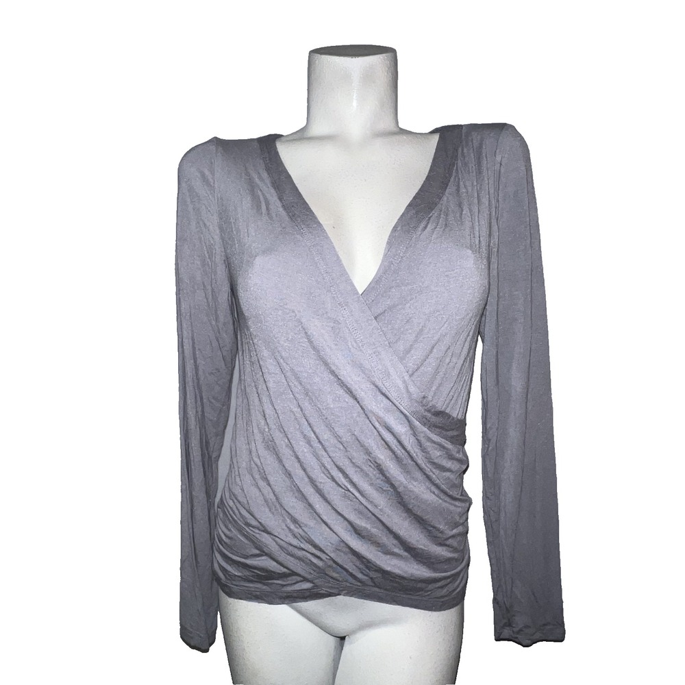 New Saturday Sunday Anthropologie Top Women's M Gray Ruched LS Crossover Shirt